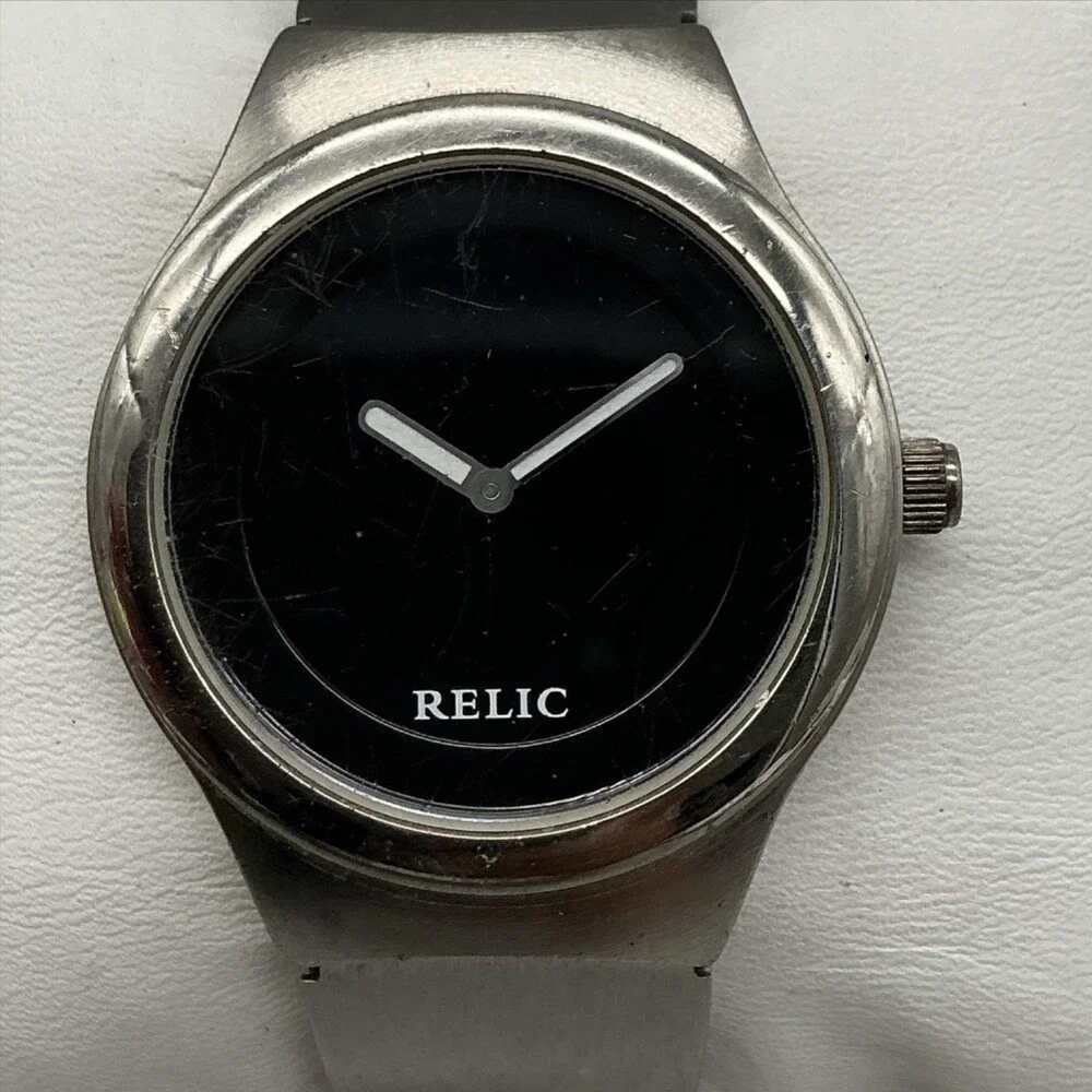 Relic Mens Watch 37mm Black Analog Digital Silver Tone For Parts Not Running
